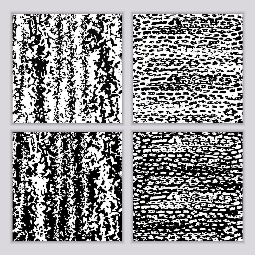 A set of seamless abstract monochrome patterns. Black and white print with wavy lines, dots and spots. Brush strokes are hand-drawn. vector