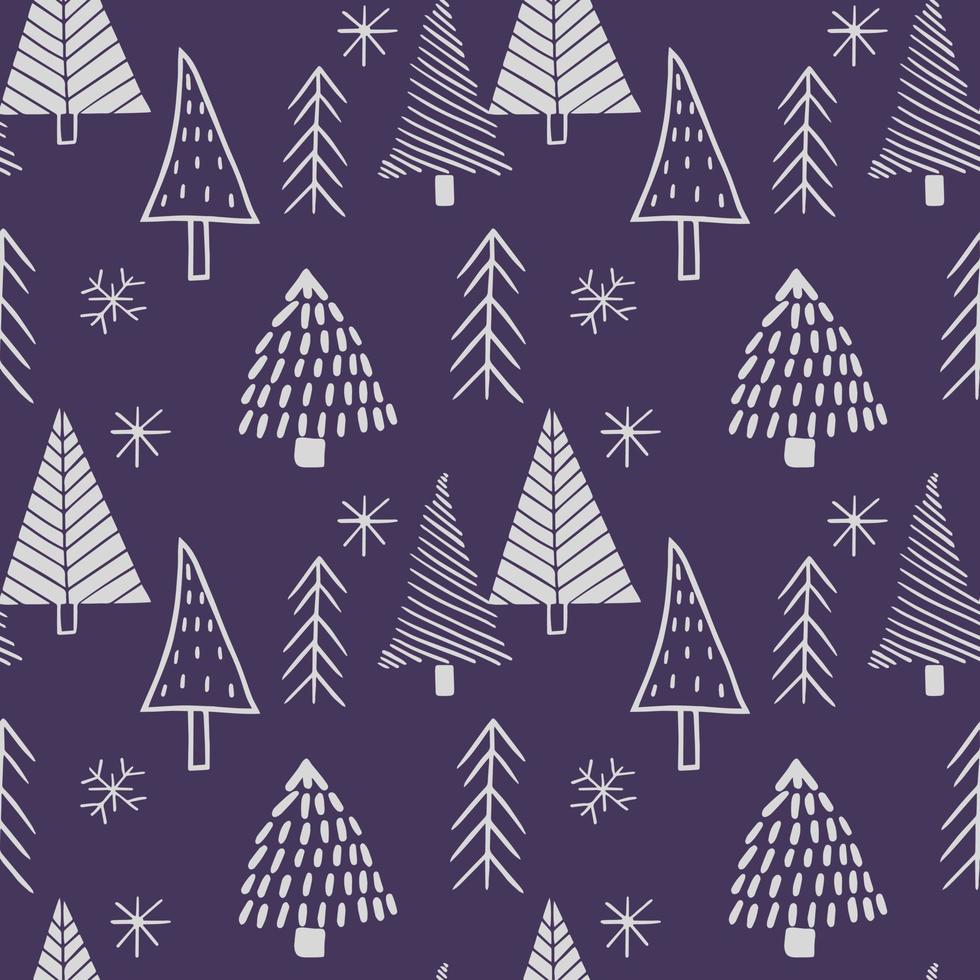 Seamless scandinavian style patterns from hand drawn stylized Christmas trees. vector