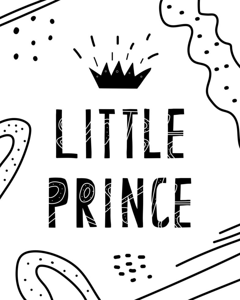 Graphic hand drawn poster with the inscription Little prince and abstract elements in a minimalist style vector