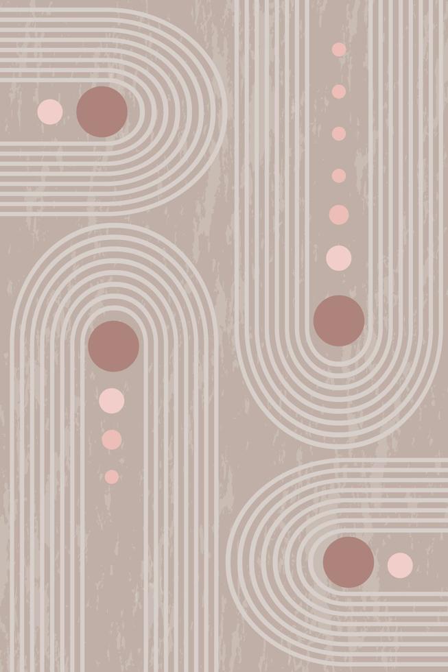 WebAbstract grunge poster with geometric shapes and lines. Rainbow print and sun circle, boho style. Modern minimalist print in pastel colors. Concept of balance, harmony and equilibrium. vector