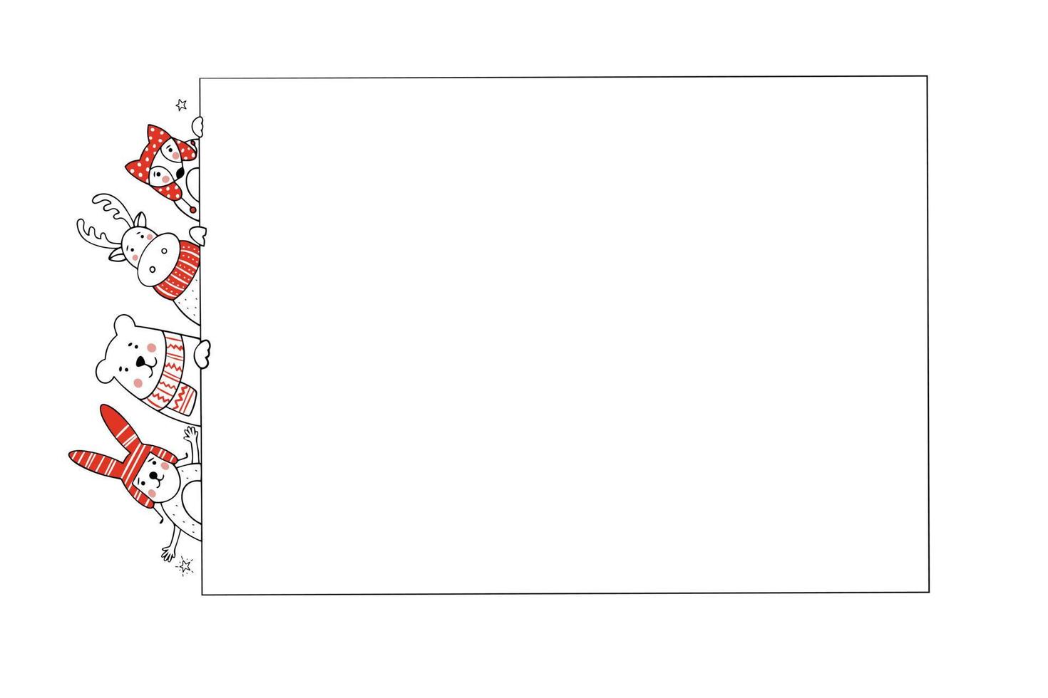Christmas greeting card with stylized animals in winter clothes. Add your own text with wishes vector