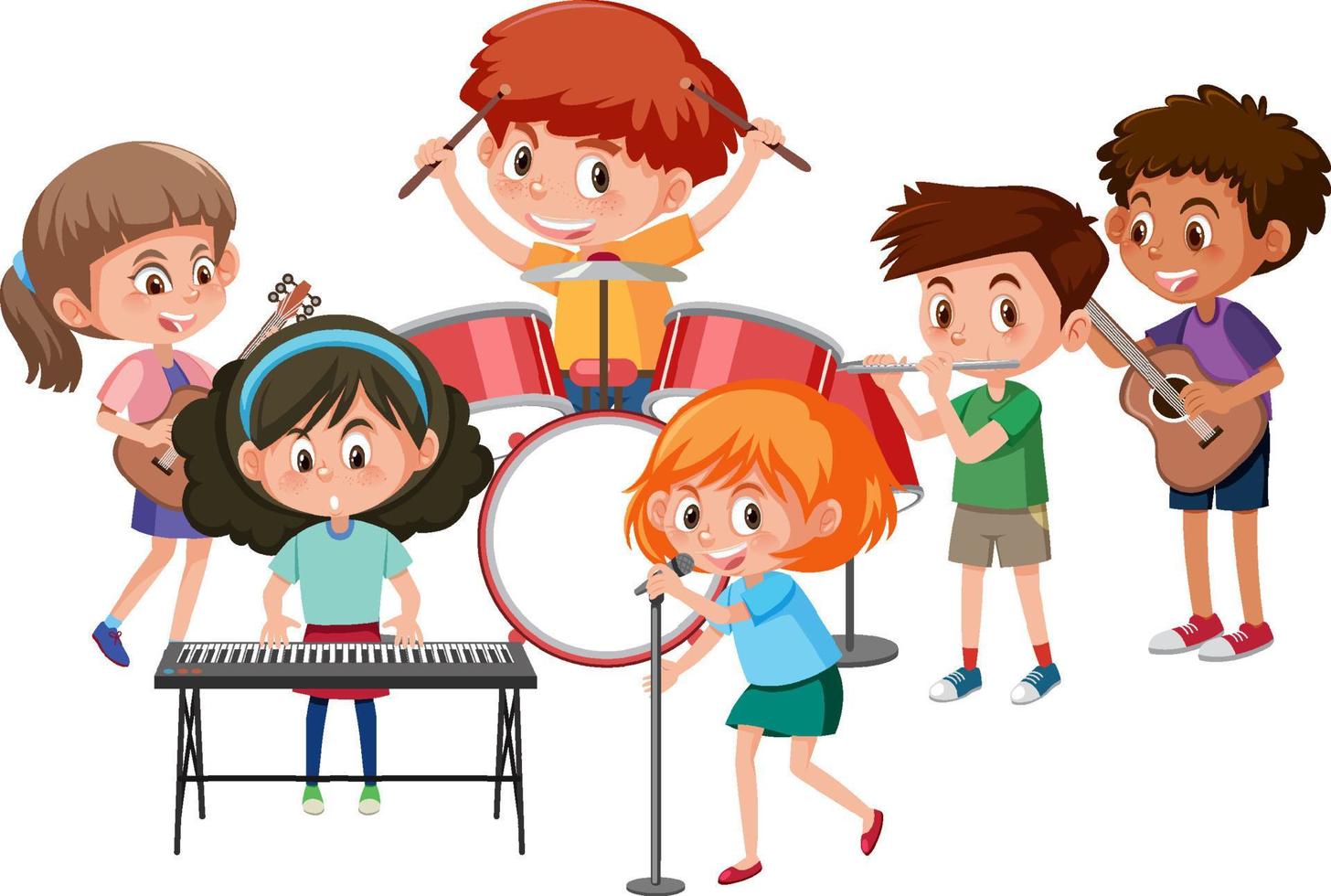 concepto de banda de música infantil en diseño de dibujos animados vector