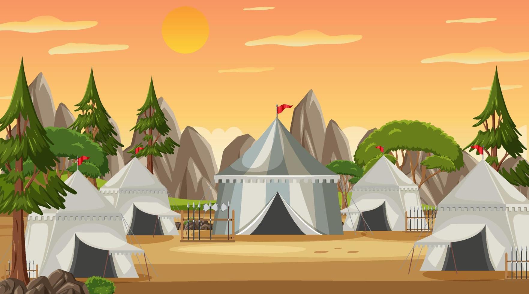 Medieval town scene  camp with tents vector