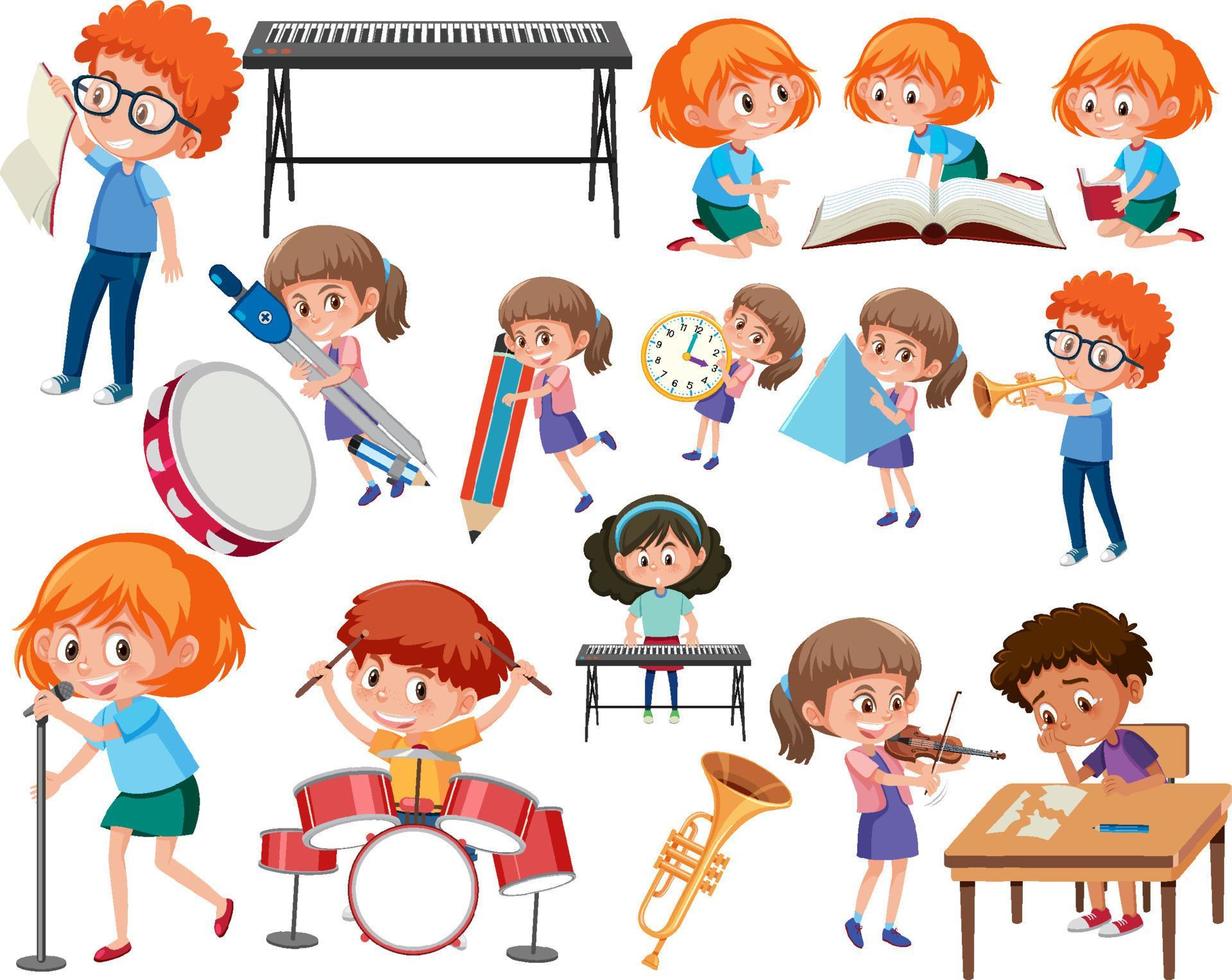 Collection of many kids doing different activities vector