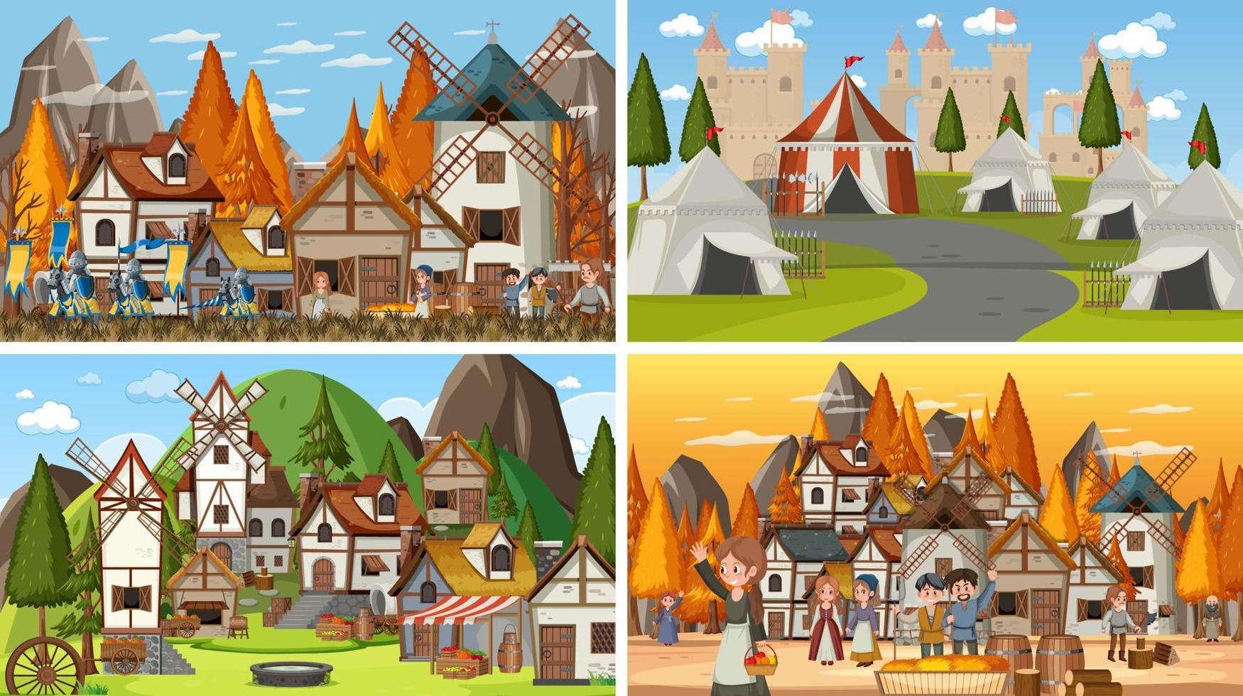 Set of different scene medieval vector