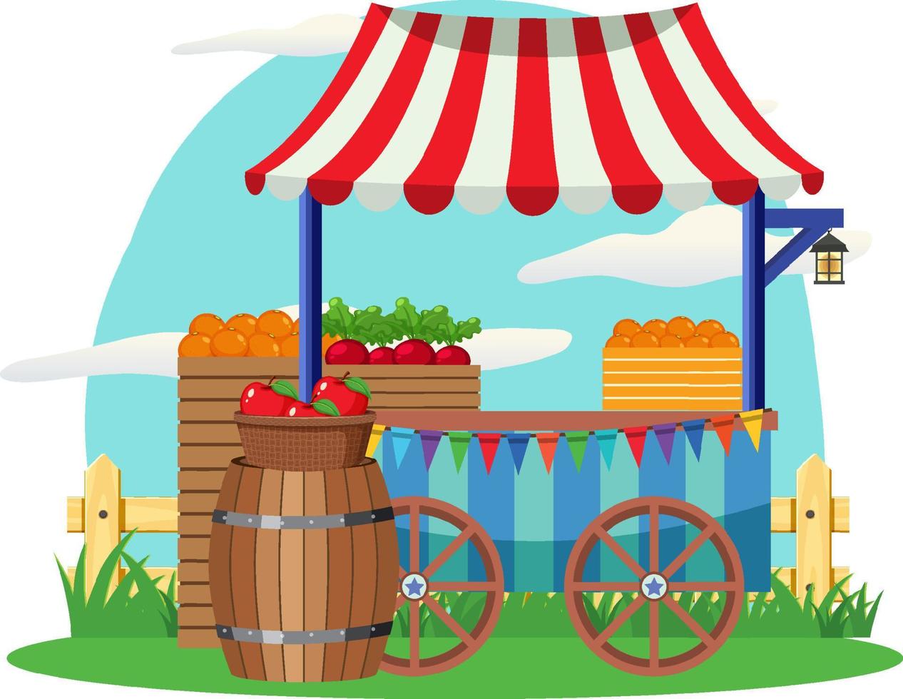 concepto de carrito de comida callejera con carrito de frutas vector