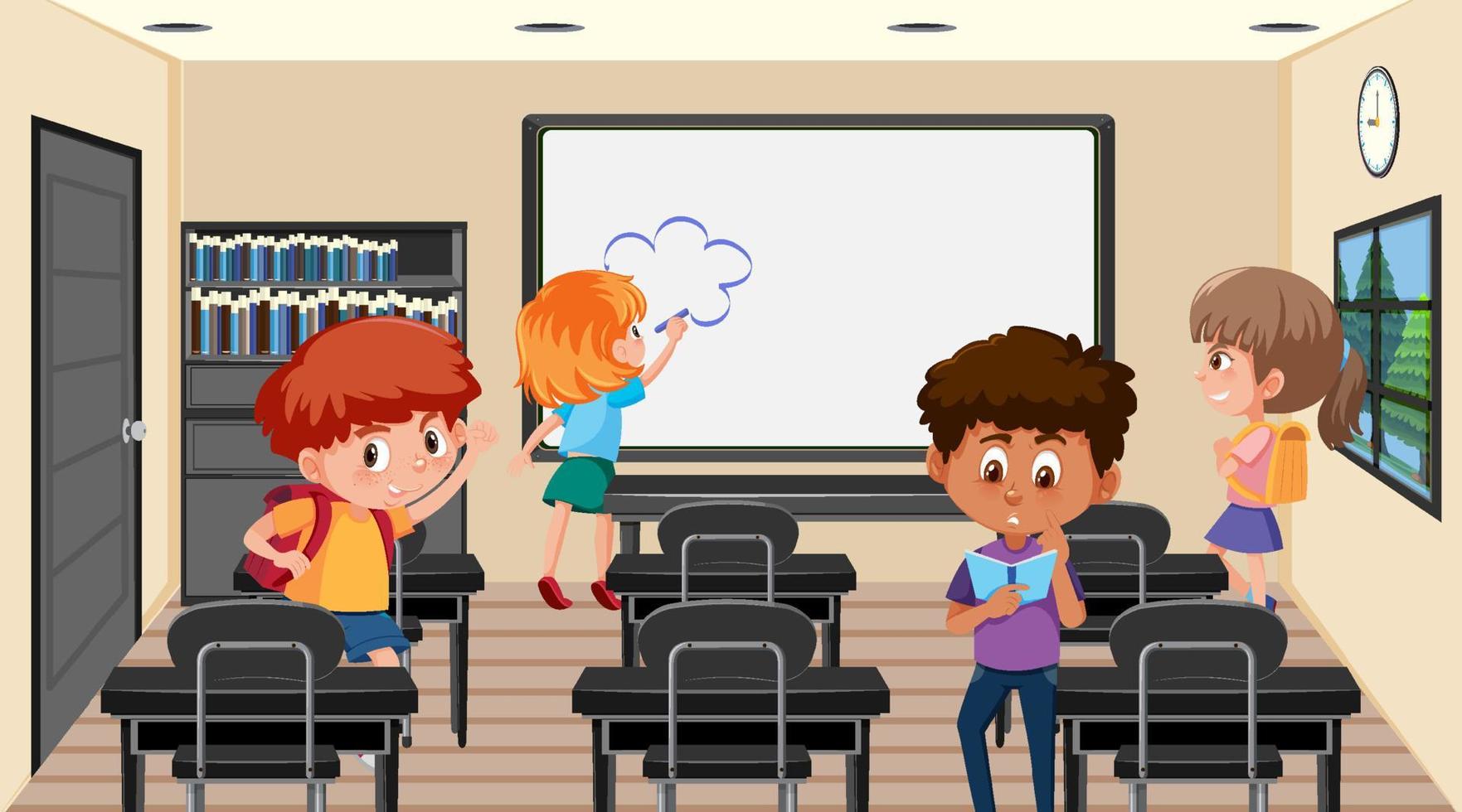 School classroom with student kids vector