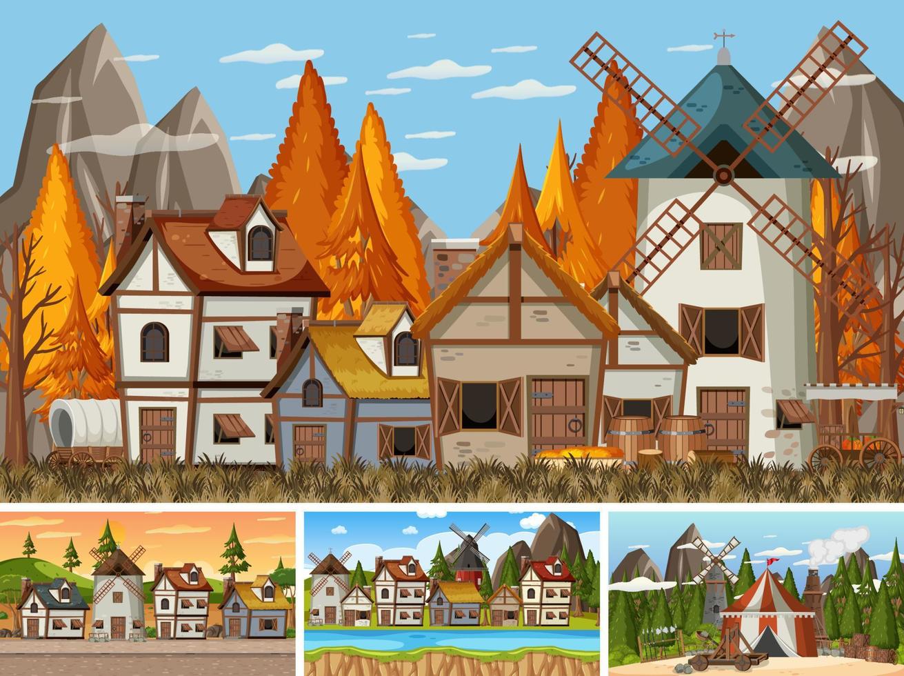 Set of different scene medieval vector