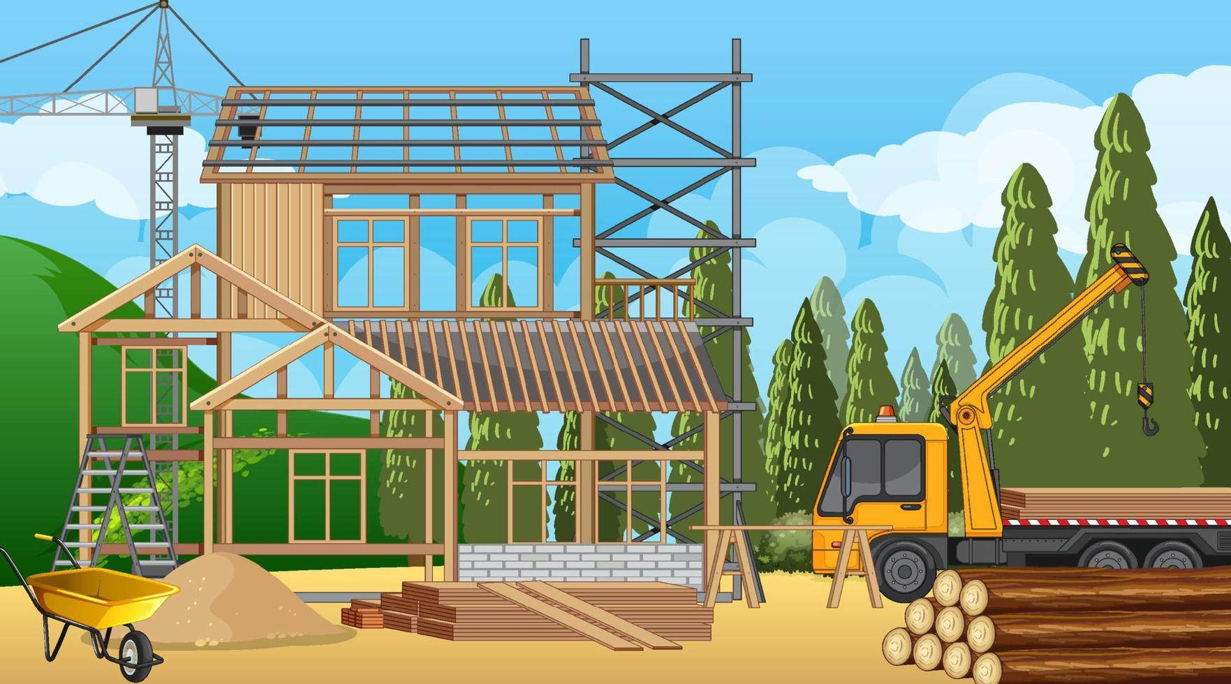 House construction site scene vector