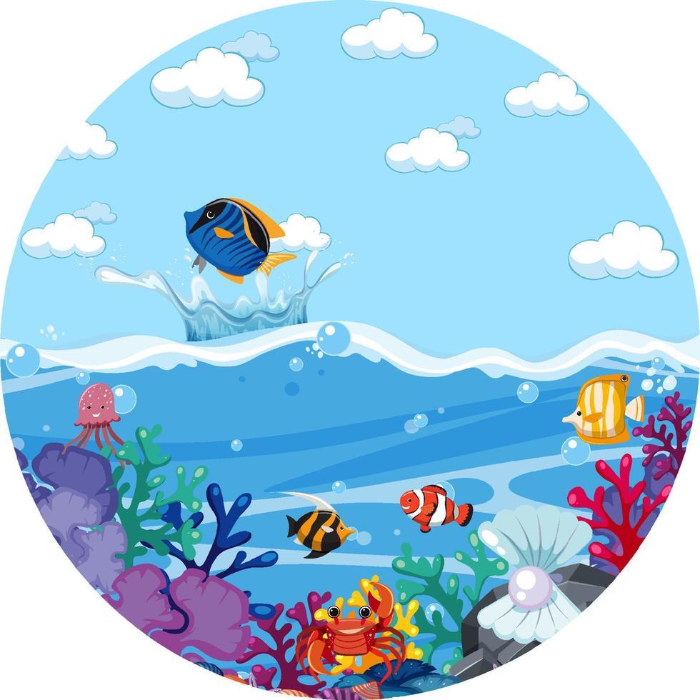 A water splash scene with fish on white background vector