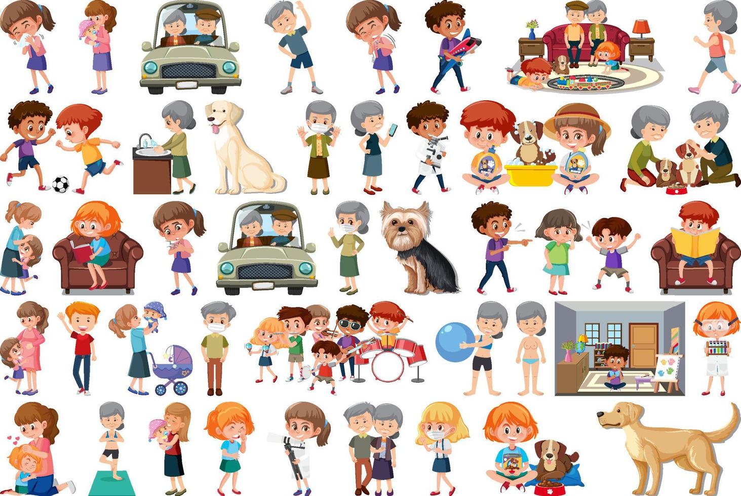 Set of different activities people in cartoon style vector