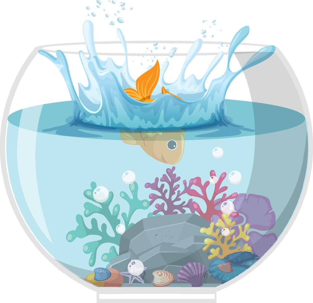 un chapoteo de agua con peces de colores sobre fondo blanco vector