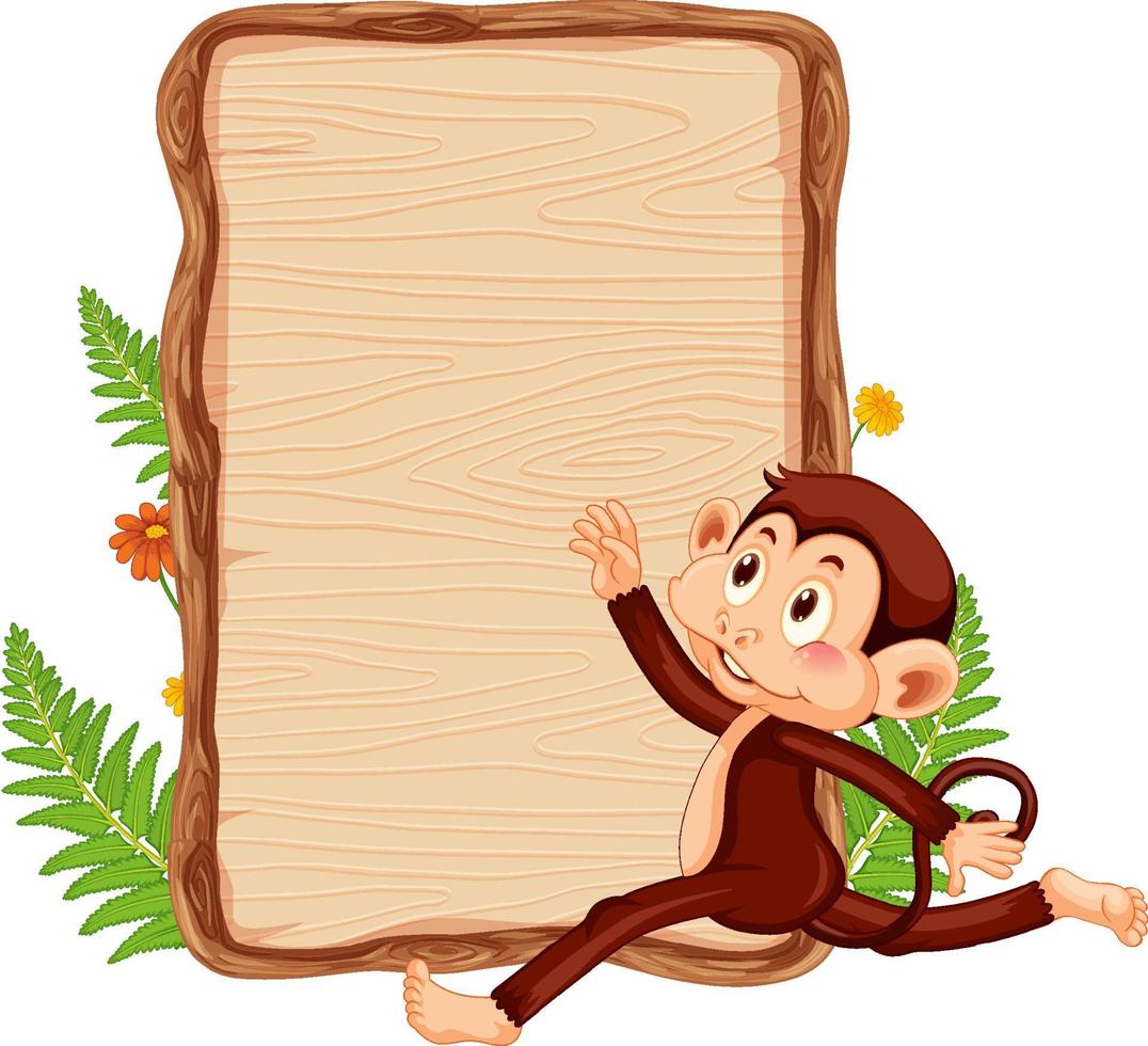 Blank wooden signboard with cute monkey vector