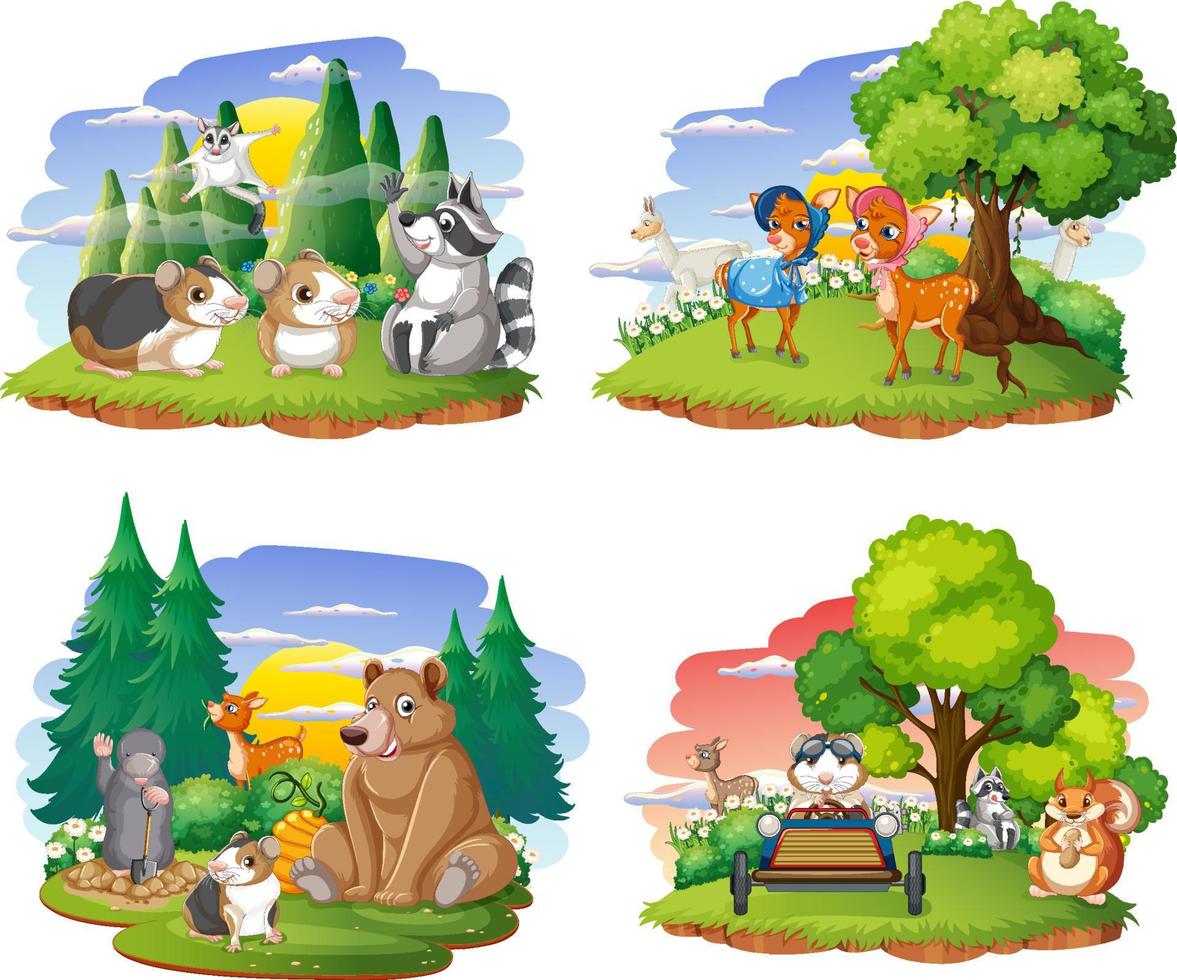 Domestic animals at park scene vector
