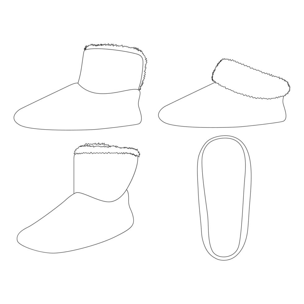 plantilla botín tobillo zapatillas vector ilustración diseño plano contorno ropa