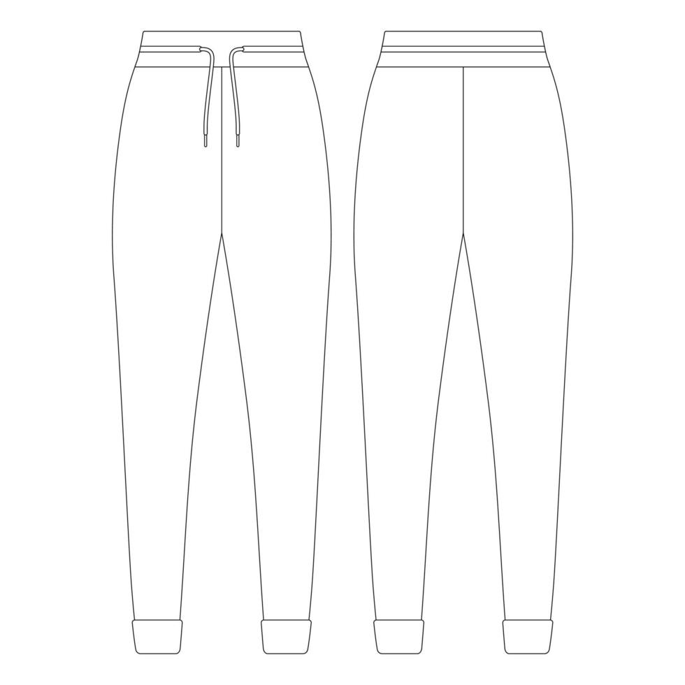 plantilla pantalones jogger con cordón acanalado ilustración vectorial diseño plano contorno ropa vector