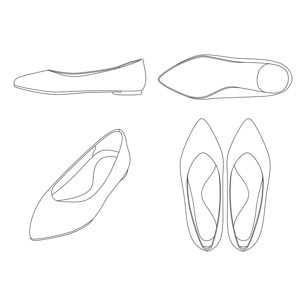 plantilla mujer zapatos planos puntiagudos ilustración vectorial diseño plano contorno ropa vector