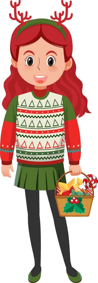 A girl wearing Christmas outfits on white background vector