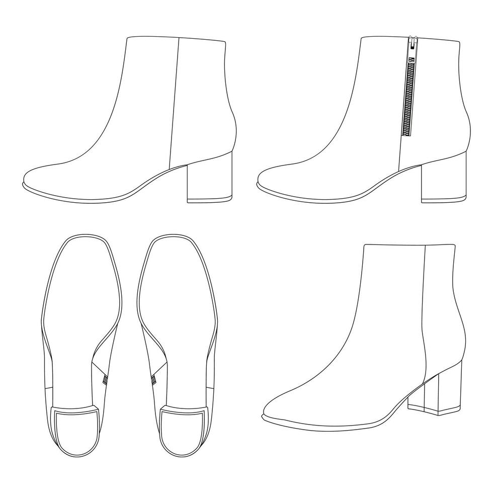 Template women side zip ankle boots vector illustration flat design outline clothing