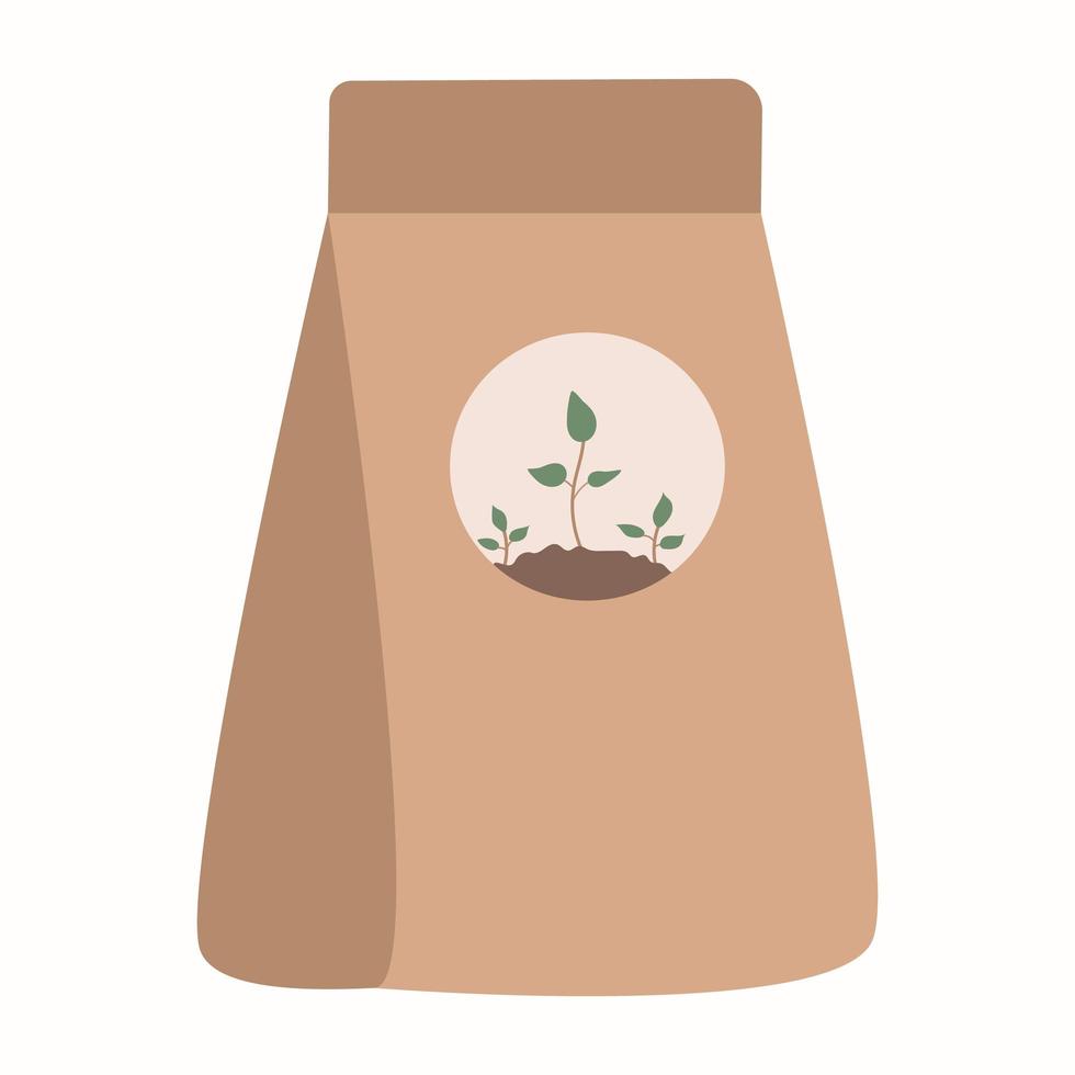 embalaje con tierra para plantas en tierra para macetas, varios fertilizantes. ilustración vectorial en un estilo plano. vector