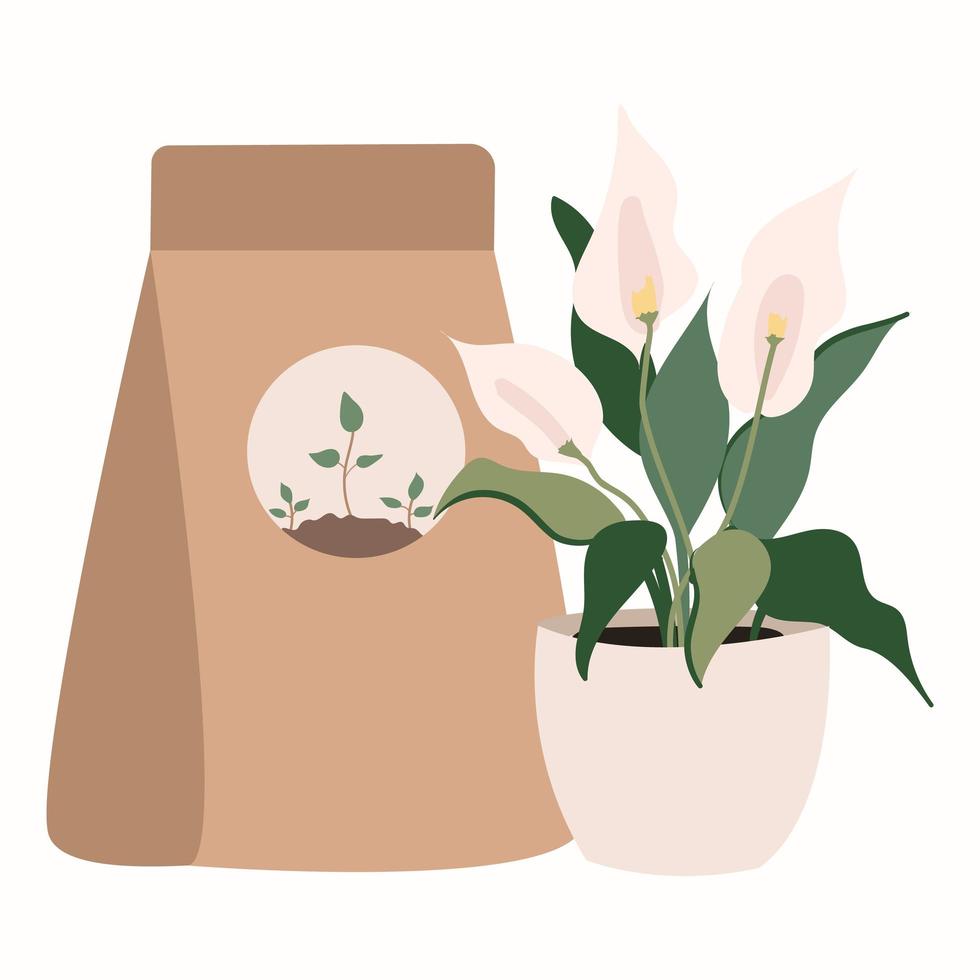 fertilizer and soil for indoor plants, vector illustration of plant care
