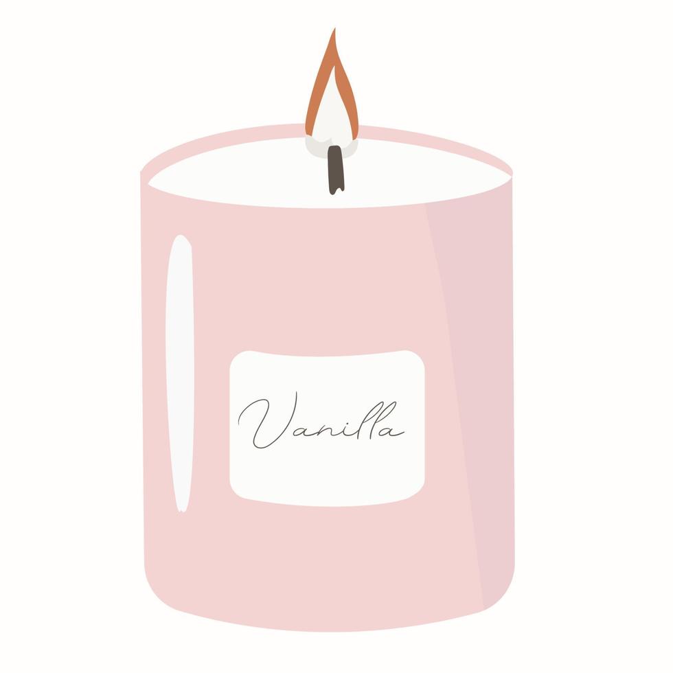 beautiful aesthetic lighted candle, for decoration and comfort in the house. Vector illustration of a wax candle