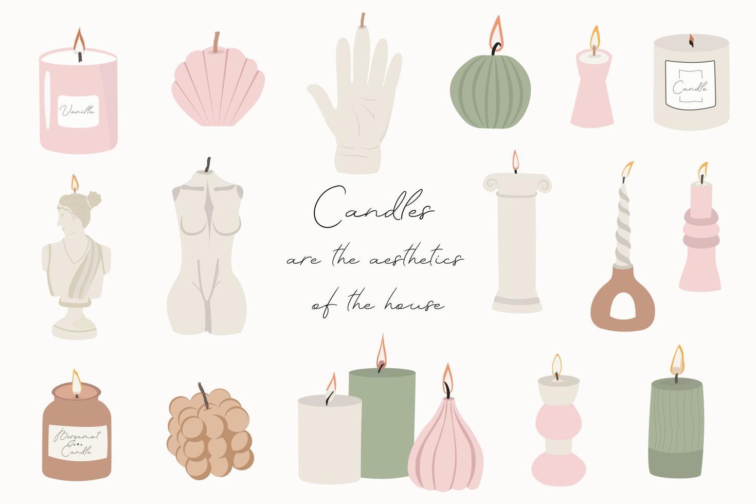 beautiful aesthetic candles, lit, an element of decor and comfort for the home vector