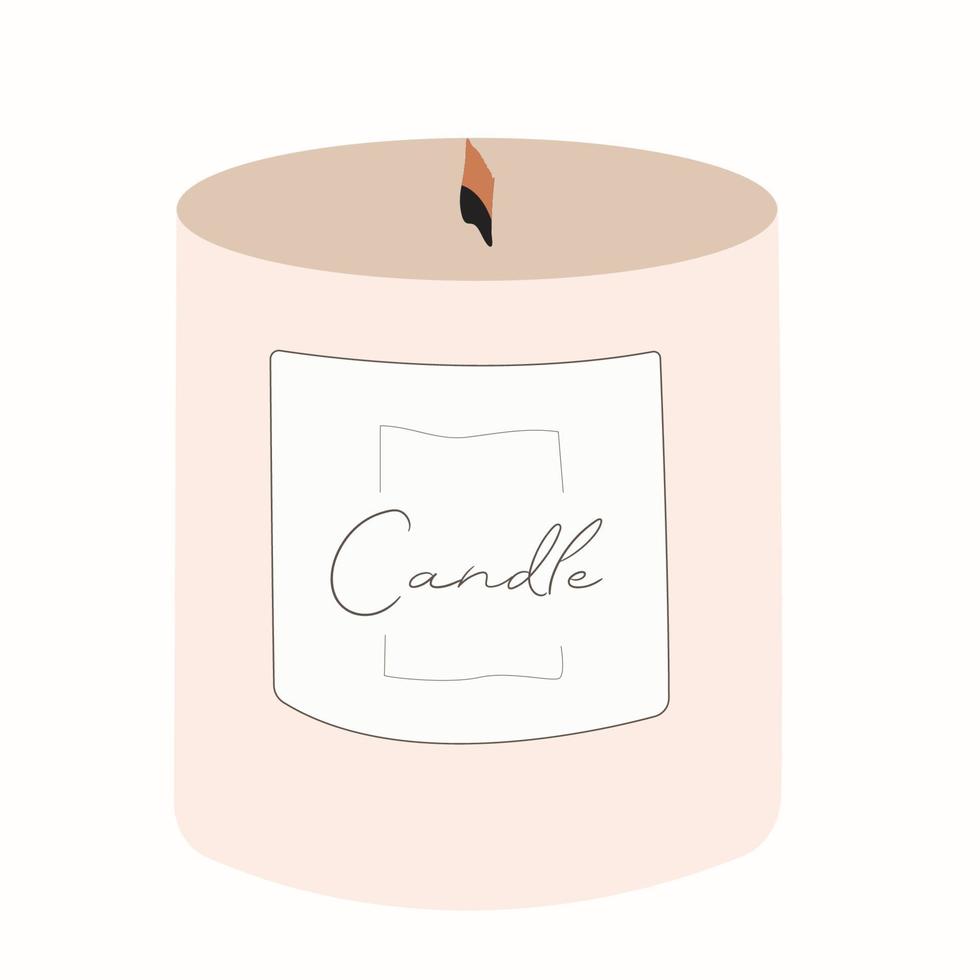 beautiful aesthetic lighted candle, for decoration and comfort in the house. Vector illustration of a wax candle