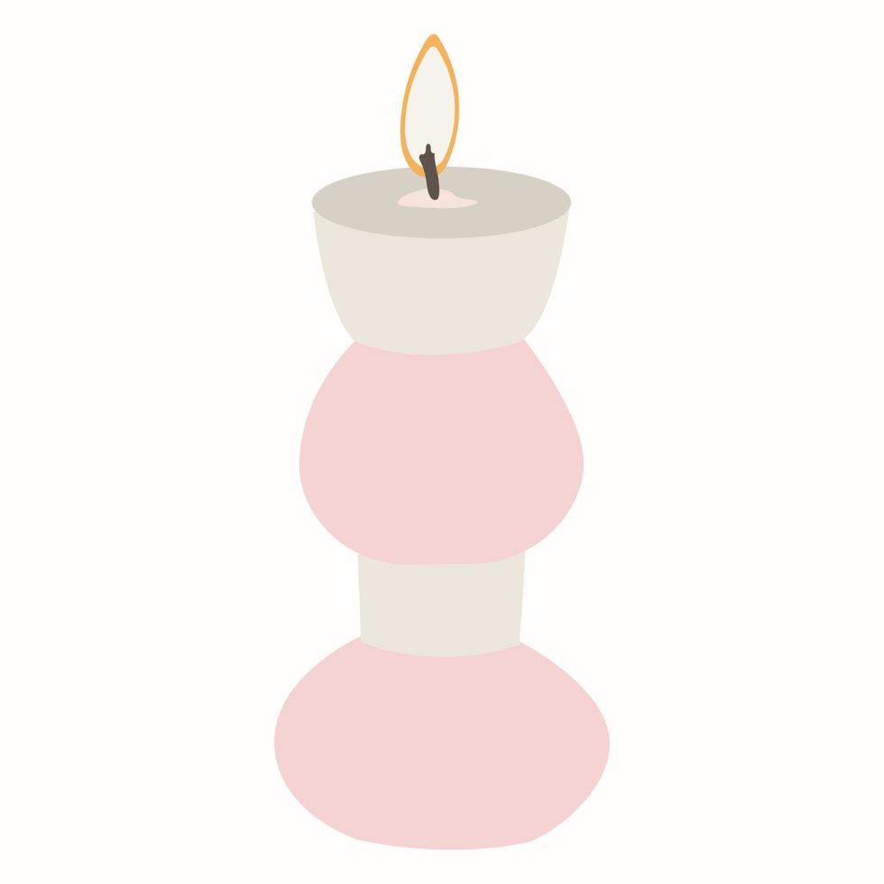 beautiful aesthetic lighted candle, for decoration and comfort in the house. Vector illustration of a wax candle