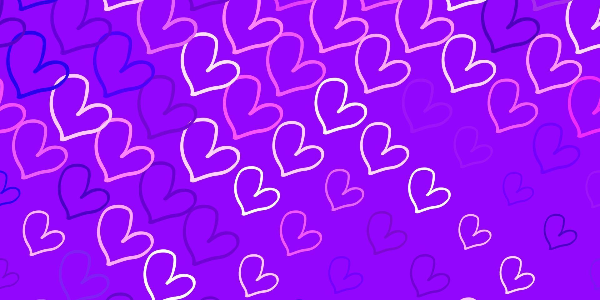 Fondo de vector violeta, rosa claro con corazones.