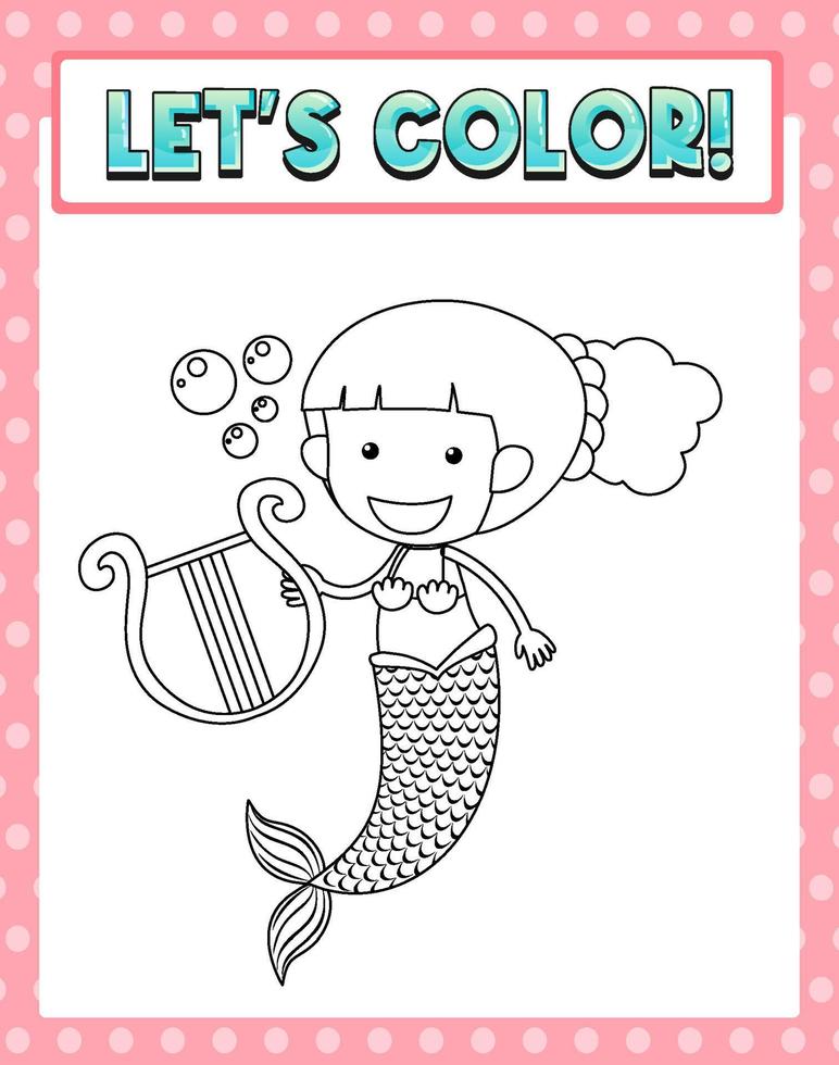 Worksheets template with lets color text and mermaid outline vector