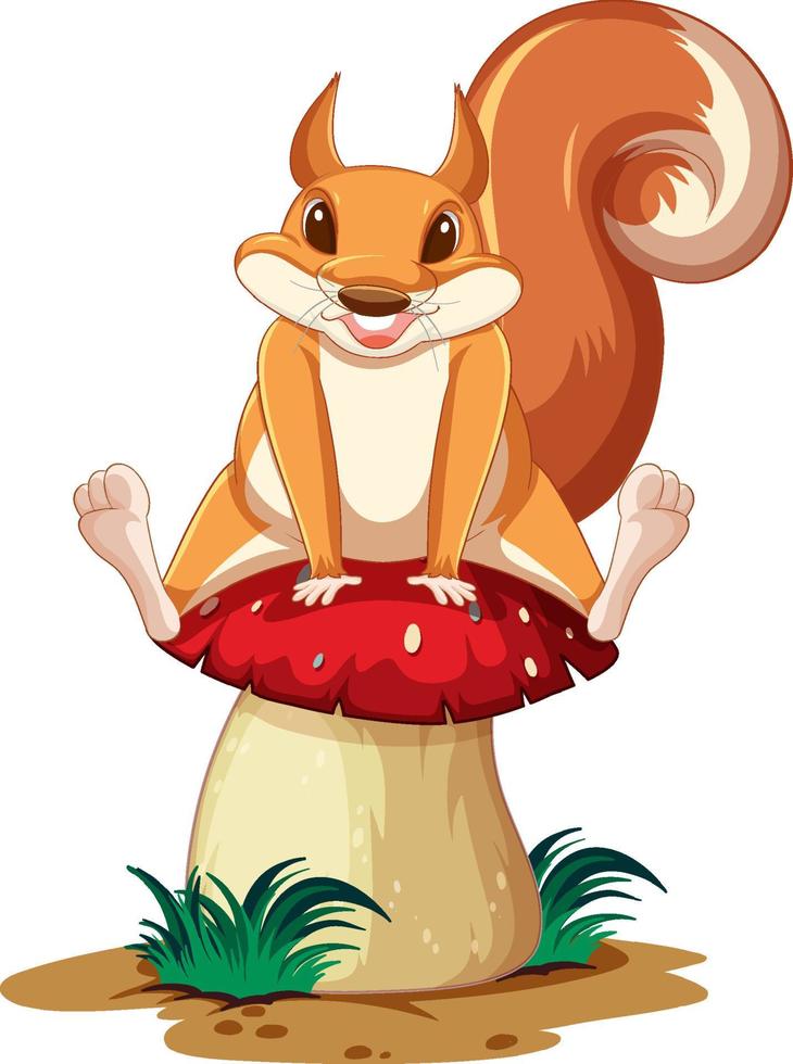 Cute cartoon squirrel sitting on mushroom vector