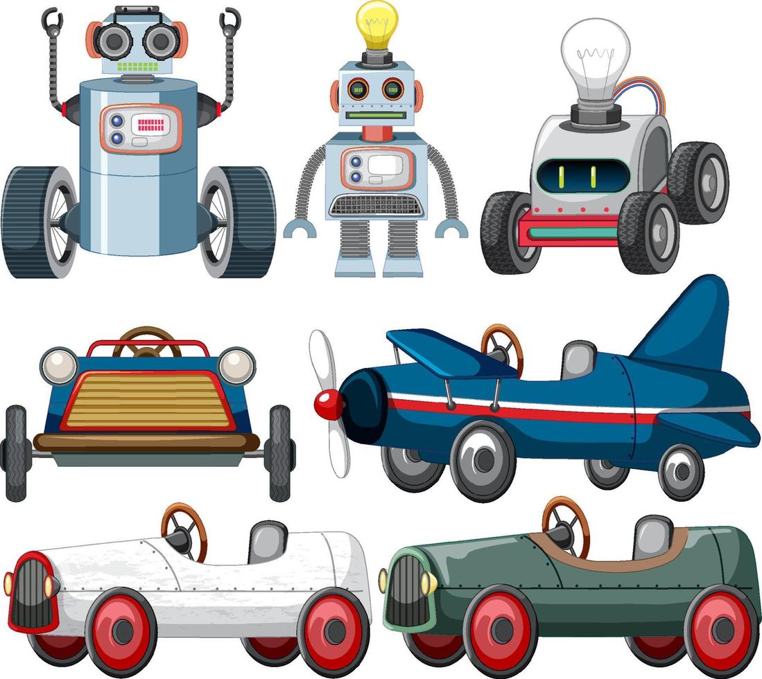 Set of different vintage robots vector