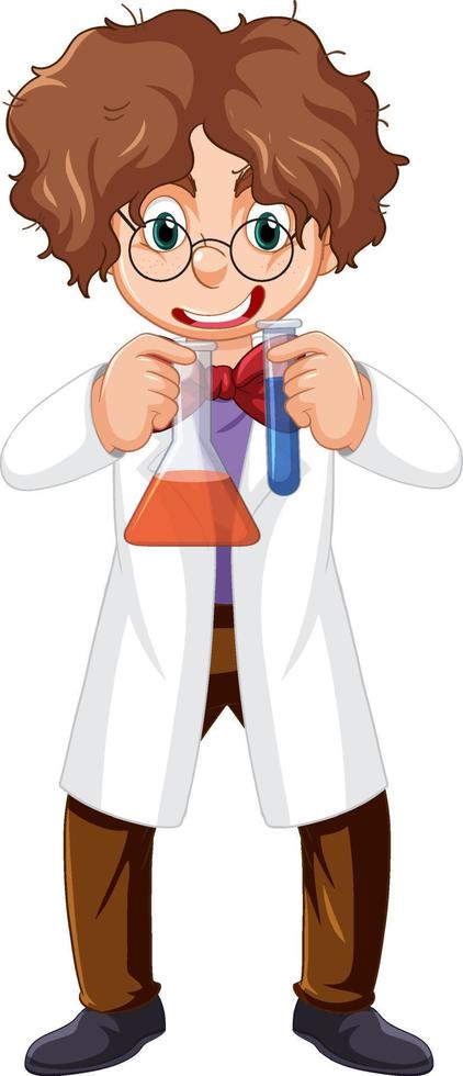 A chemist holding beaker and test tube on white background vector