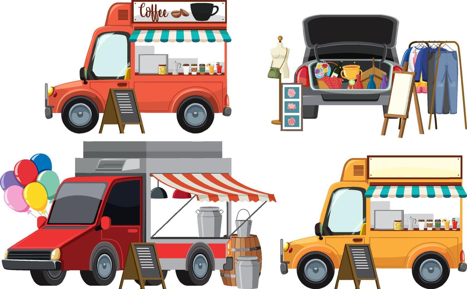 Flea market concept with set of different car boot sales vector