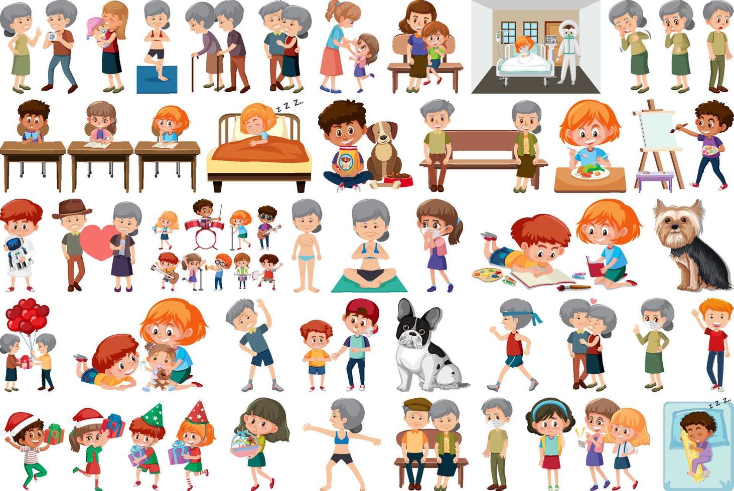 Set of different activities people in cartoon style vector