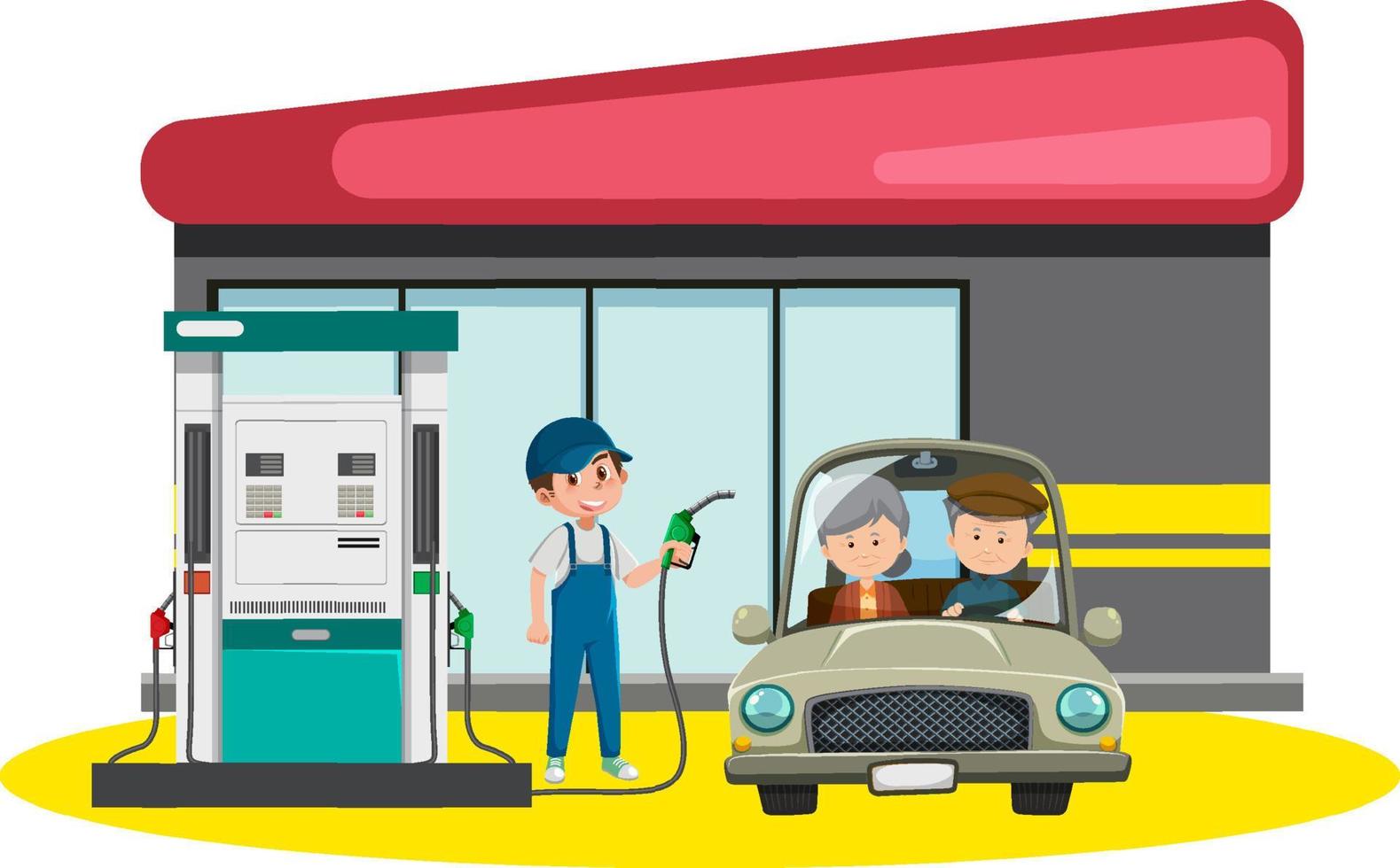 Gas station in cartoon style vector