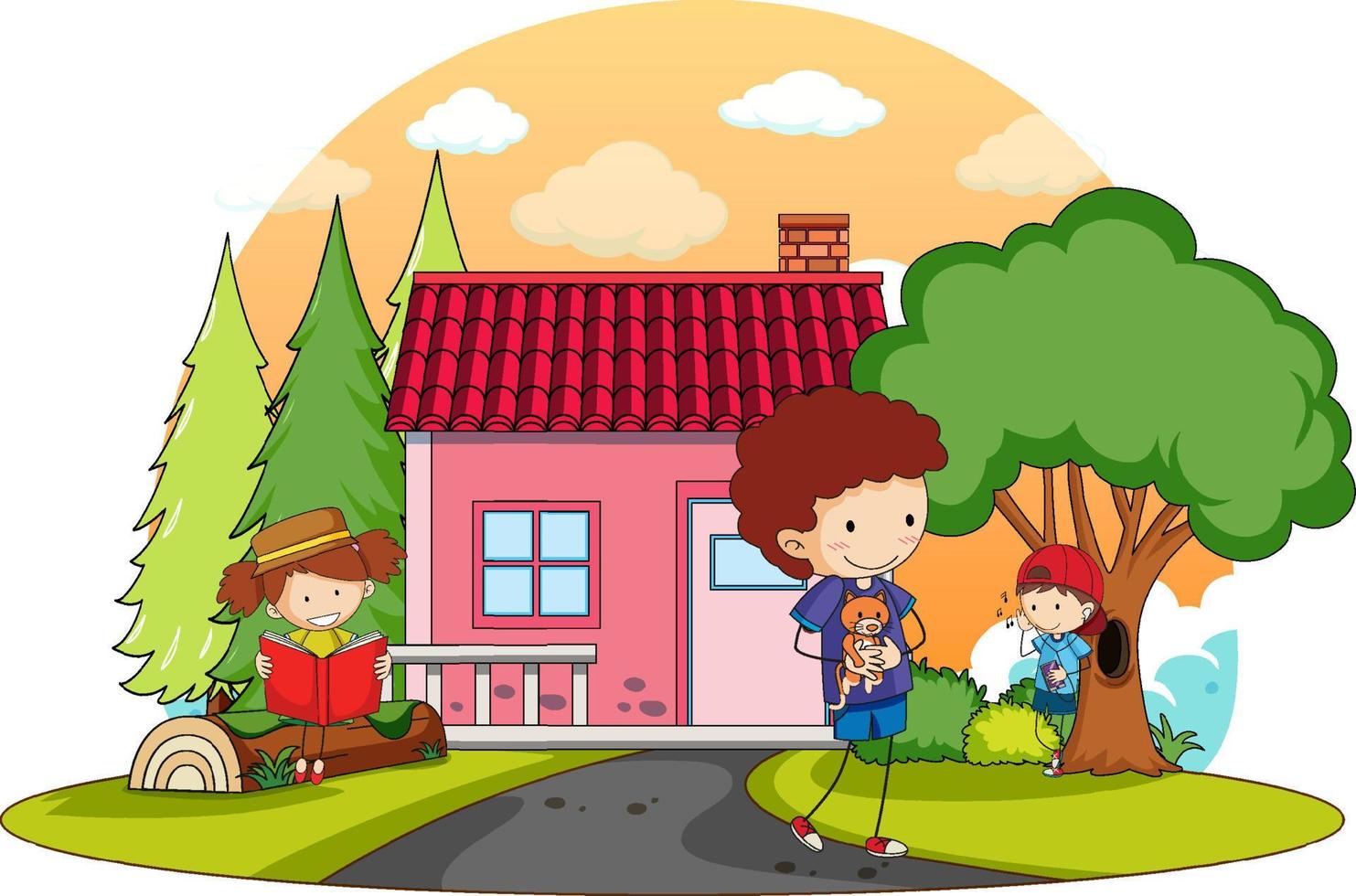 A simple house with kids in nature background vector