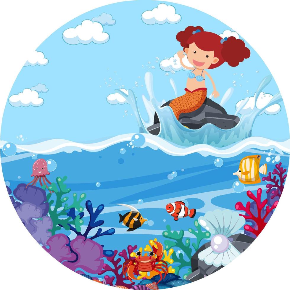 A water splash scene with mermaid on a stone vector