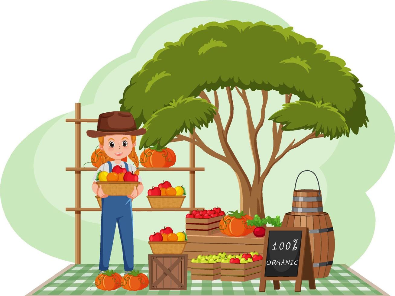 concepto de mercado de pulgas con tienda de frutas vector