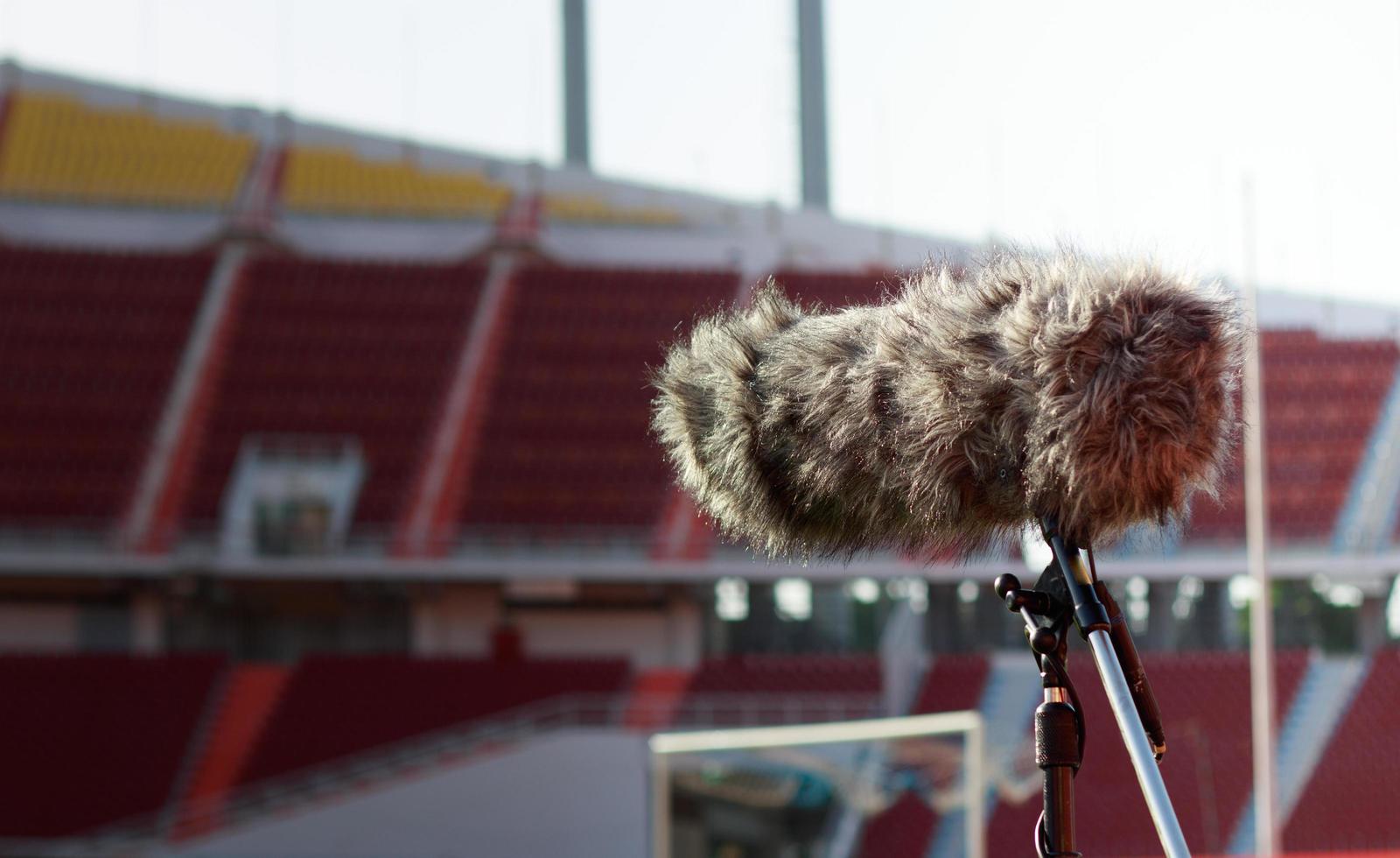 Shotgun microphone on the soccer field,microphone for live events photo