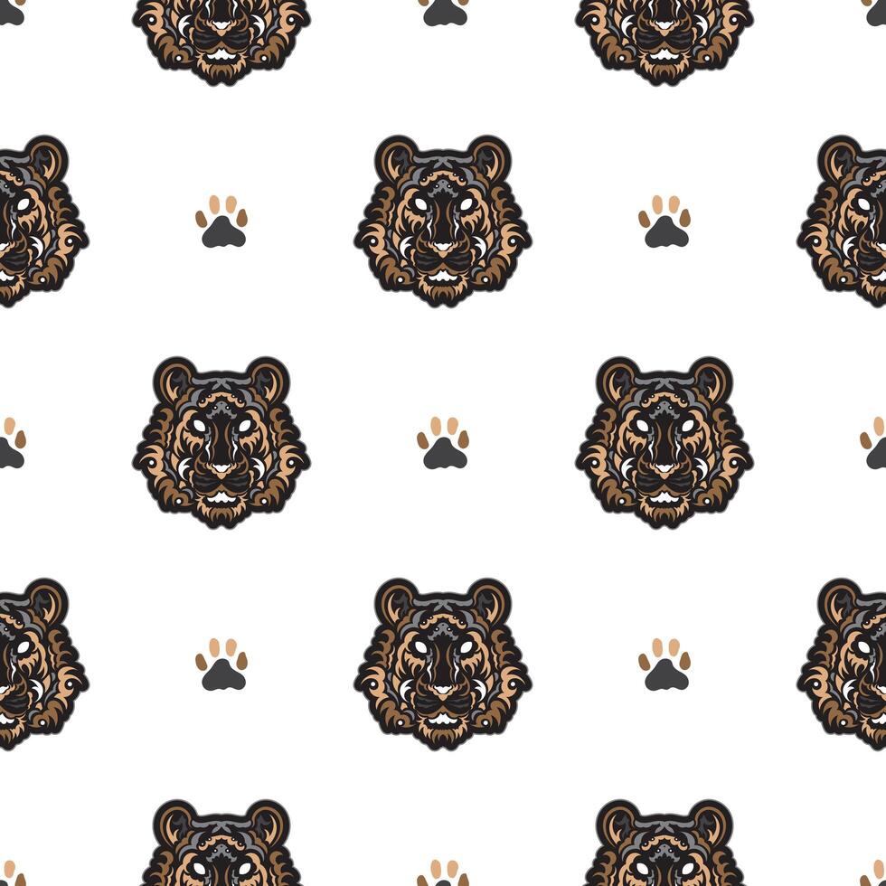 Seamless pattern with tiger face. Good for prints, backgrounds and textiles. Vector illustration.