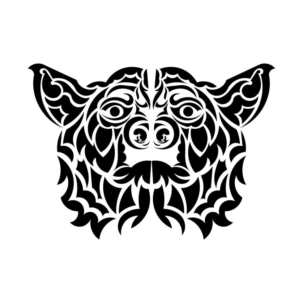 Black and white illustration of a dog in polynesia tattoo style. Vector