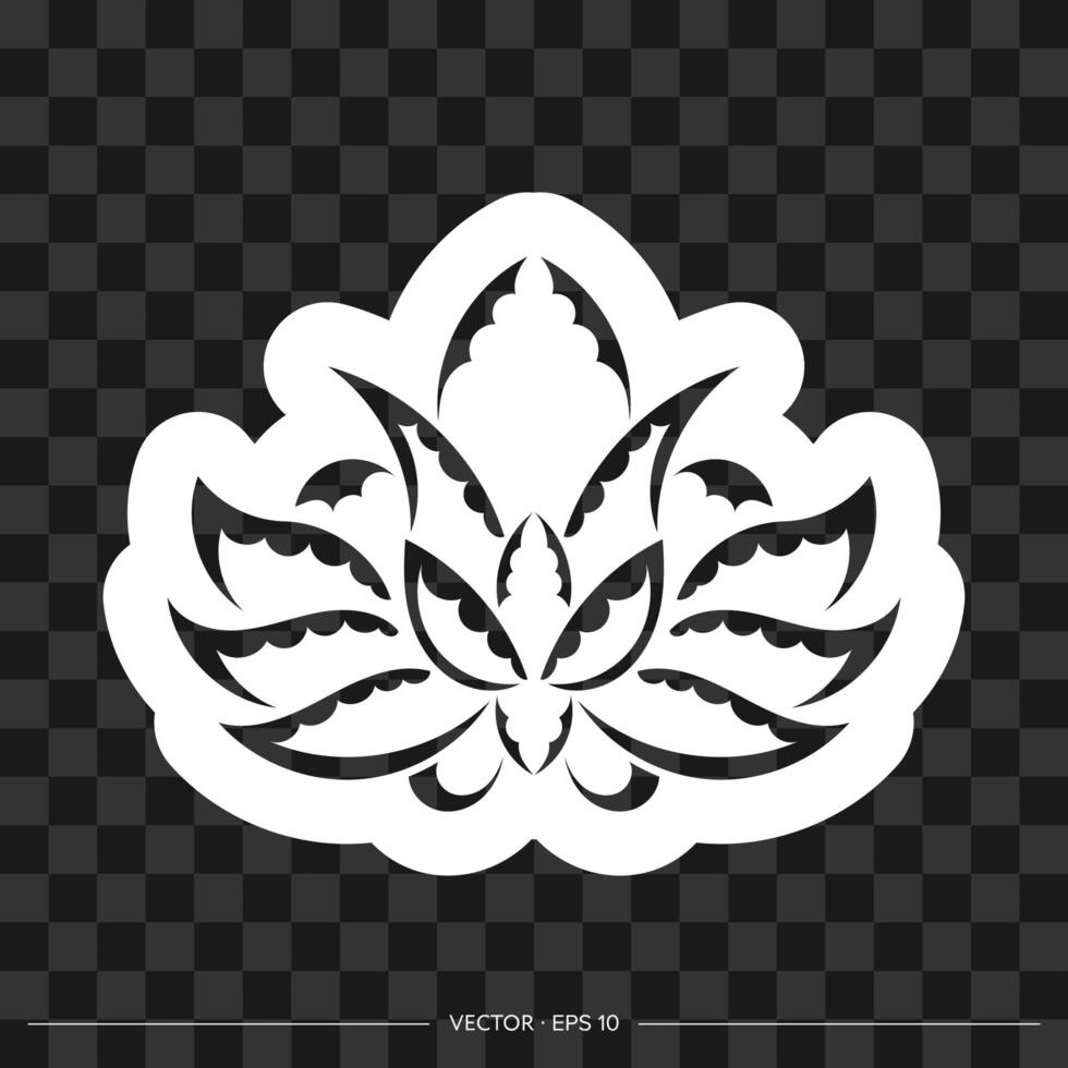 Print Lotus ornament, ethnic tattoo. Patterned Indian lotus. Samoan style. Isolated. Vector