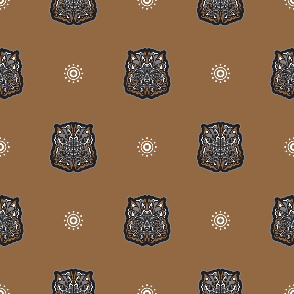 Seamless pattern with tiger head in simple boho style. Good for clothing, textiles and prints. vector