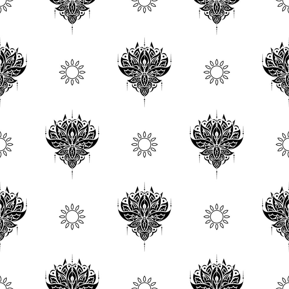 Lotus seamless pattern. Black and white. Good for backgrounds, prints, apparel and textiles. Vector