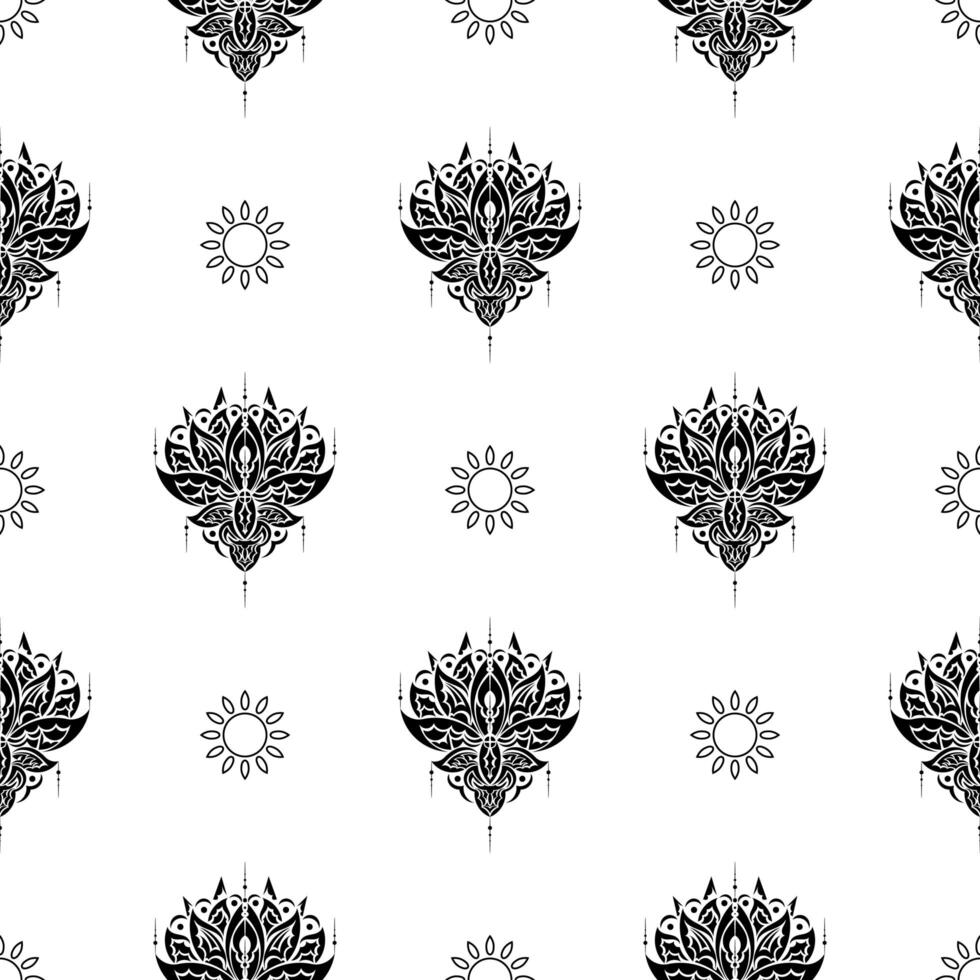 Lotus seamless pattern. Black and white. Good for backgrounds, prints, apparel and textiles. Vector