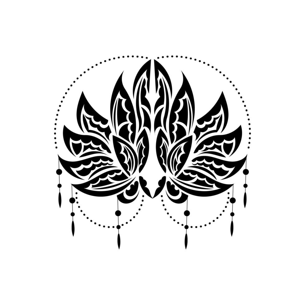Black and white tattoo lotus pattern in simple style. Isolated. Vector illustration.