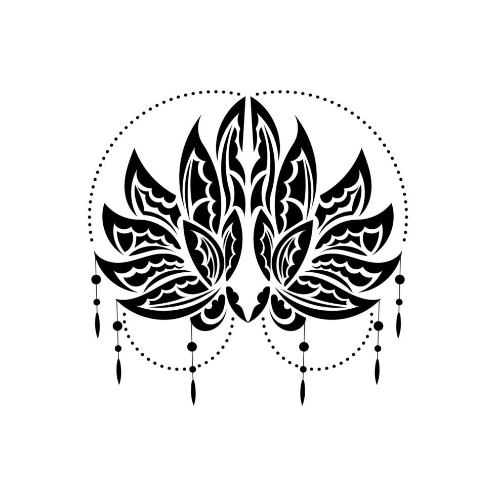 patrón de loto de tatuaje blanco y negro en estilo simple. aislado. ilustración vectorial vector