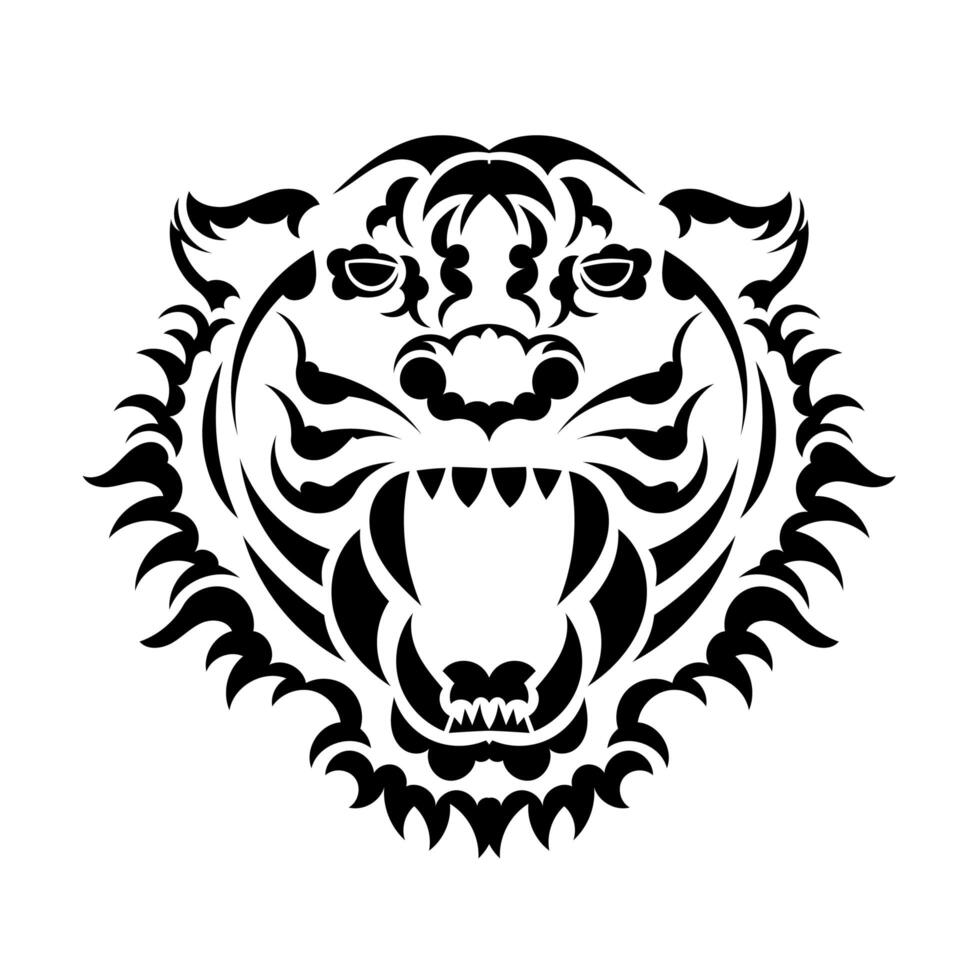 The lion's face is made up of patterns. Tiger tattoo isolated on white background. vector